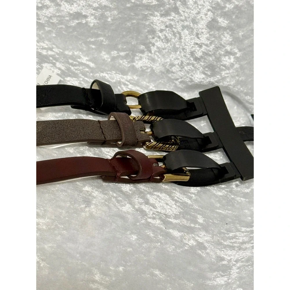 Sonoma  Womens Skinny Belt Set 3 Pack Black, Gray, Brown Studded Medium NEW